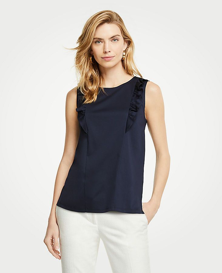 Refined Cotton Ruffle Shell | Ann Taylor (US)