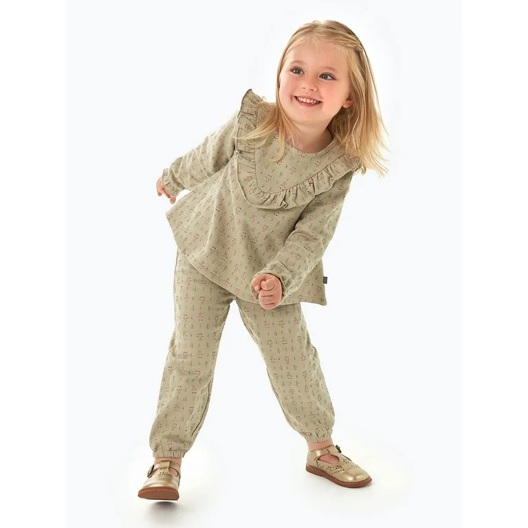 Modern Moments by Gerber Toddler Girl V-Neck Ruffle Top and Pant Set, 2-Piece, Sizes 12 Months - ... | Walmart (US)