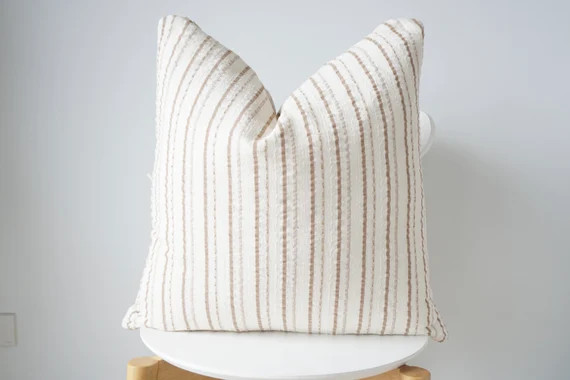 White Cream Striped Pillow Cover | Etsy (US)