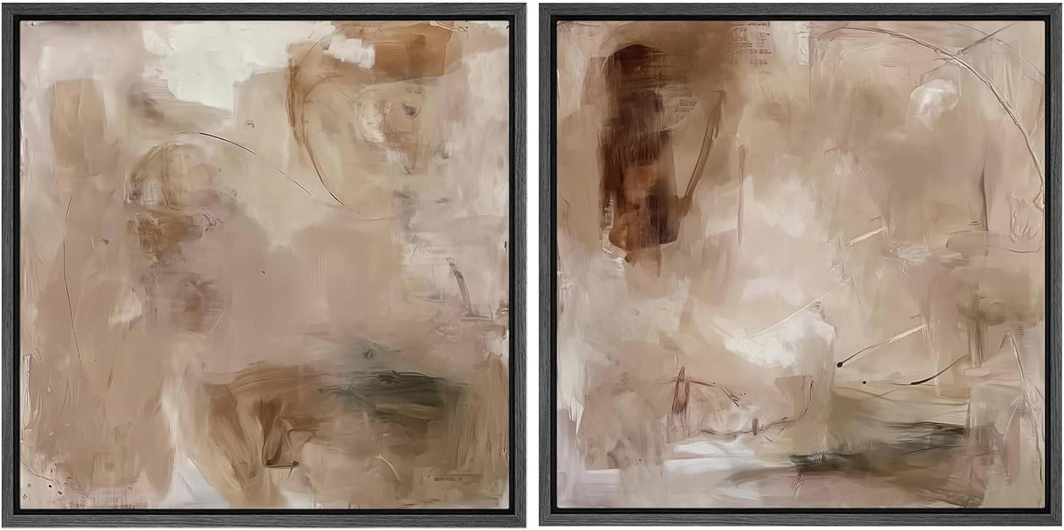 SIGNFORD Framed Canvas Print Wall Art Set Abstract Earthy Tones Soft Blush Illustrations Modern A... | Amazon (US)