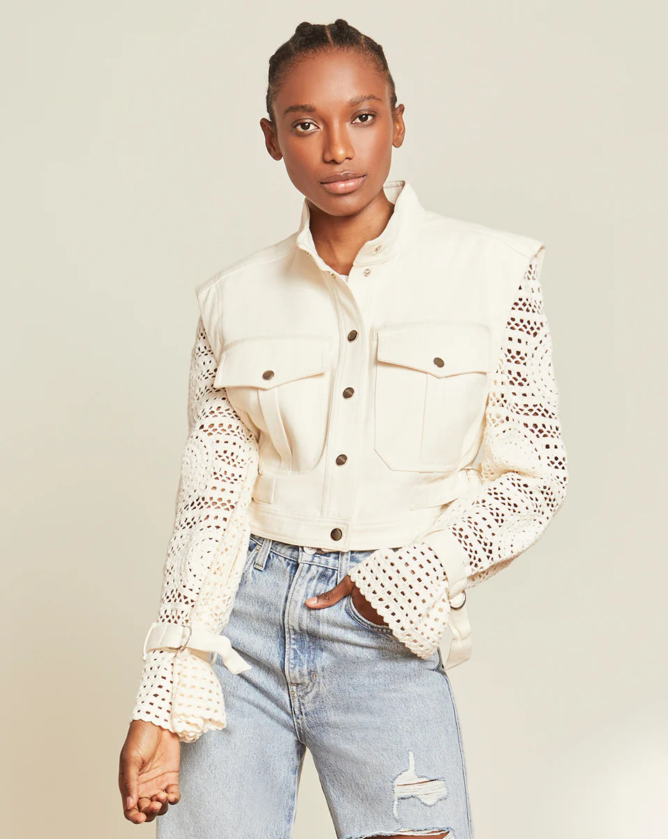 Aylin Crochet-Sleeve Jacket | Veronica Beard