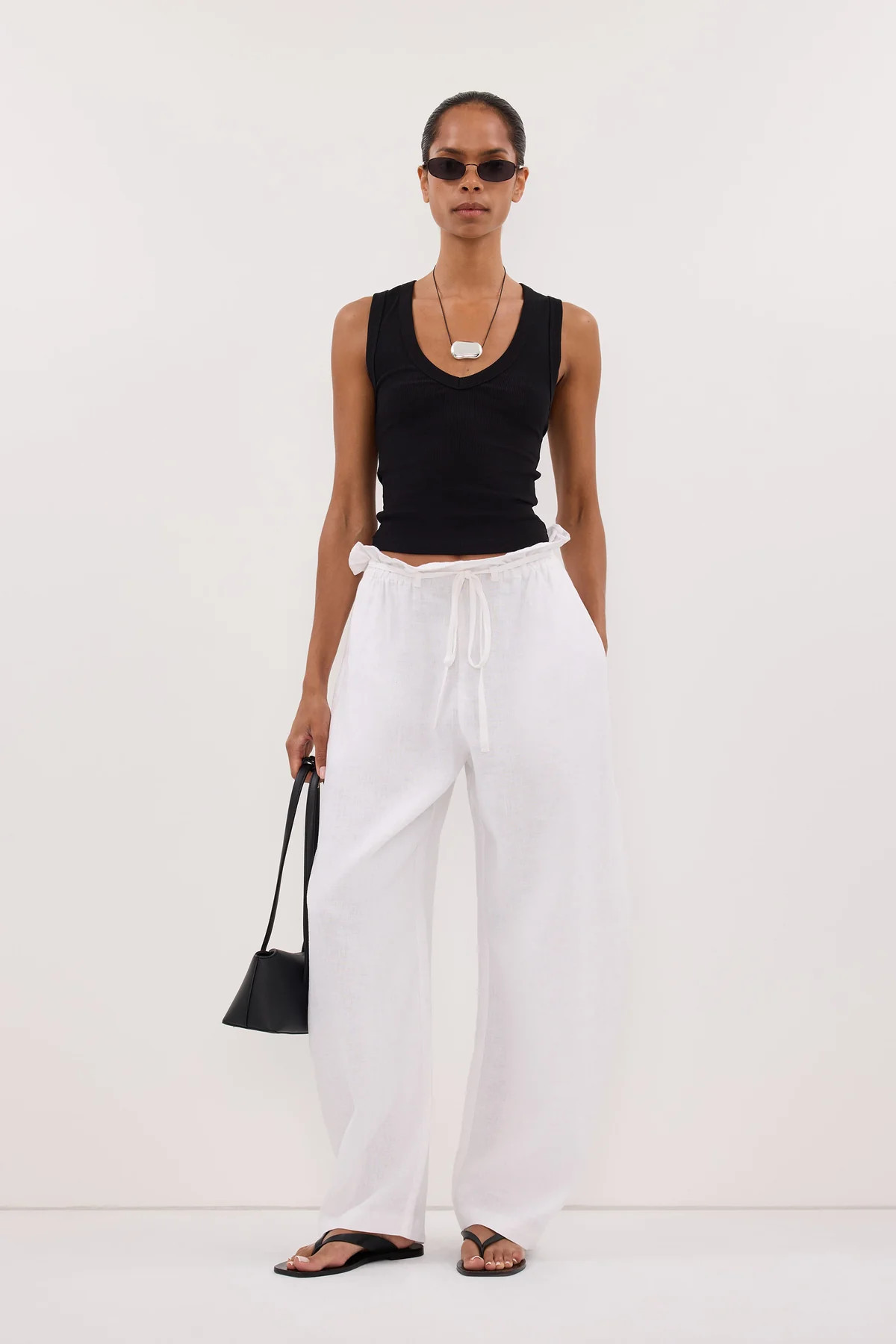 BLAISE WHITE LINEN PAPERBAG PANT | DISSH