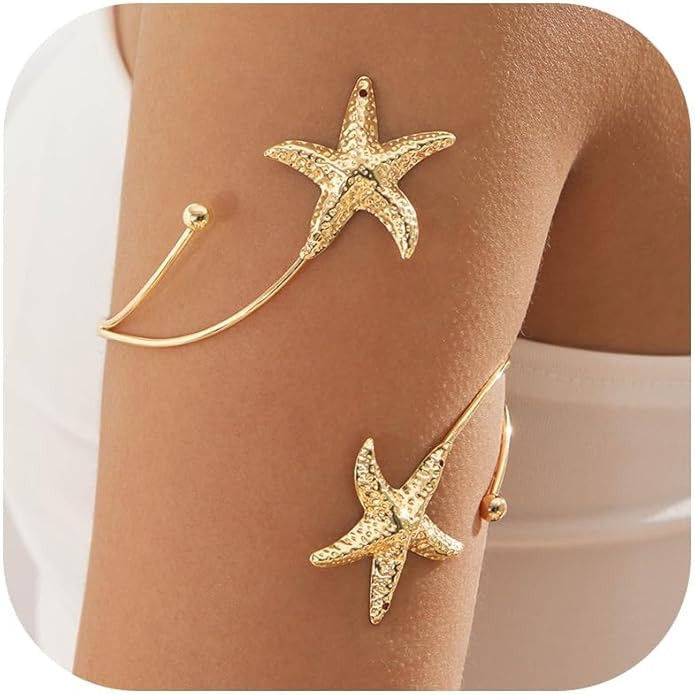 Frodete Arm Cuff Bracelet for Women Gold Upper Arm Jewelry Bangle Cuff Bracelets Starfish Shell B... | Amazon (US)
