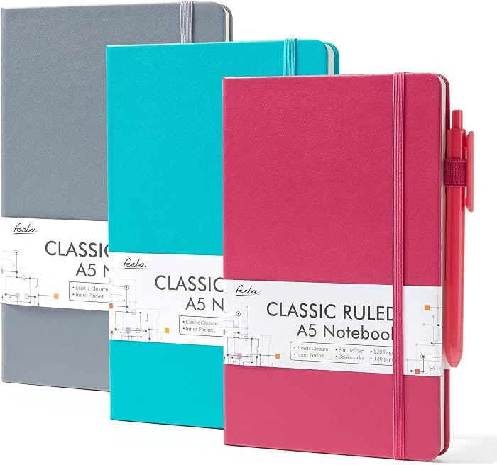 feela Hardcover Notebook For Work, Classic Ruled Lined Journal Set School Business Supplies, with... | Amazon (US)