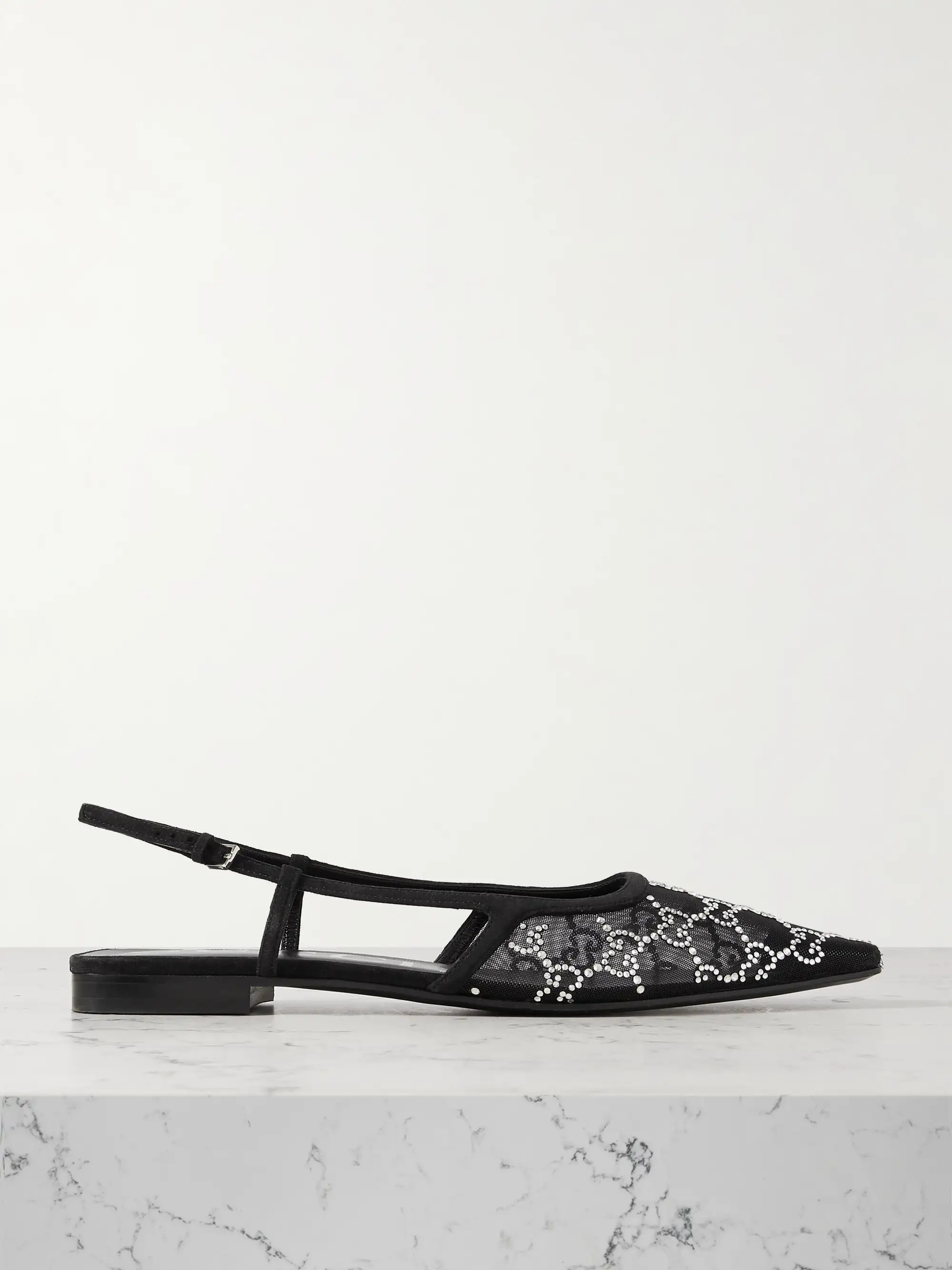 Demi suede-trimmed crystal-embellished mesh ballet flats | NET-A-PORTER (UK & EU)