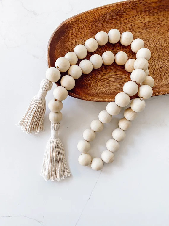 LARGE Boho Farmhouse Wooden Bead Garland Decor NATURAL | Etsy | Etsy (US)