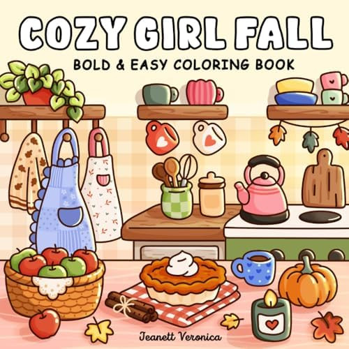 Cozy Girl Fall Coloring Book: Bold and Easy Autumn-Inspired Designs for Adults and Teens | Cute H... | Amazon (US)