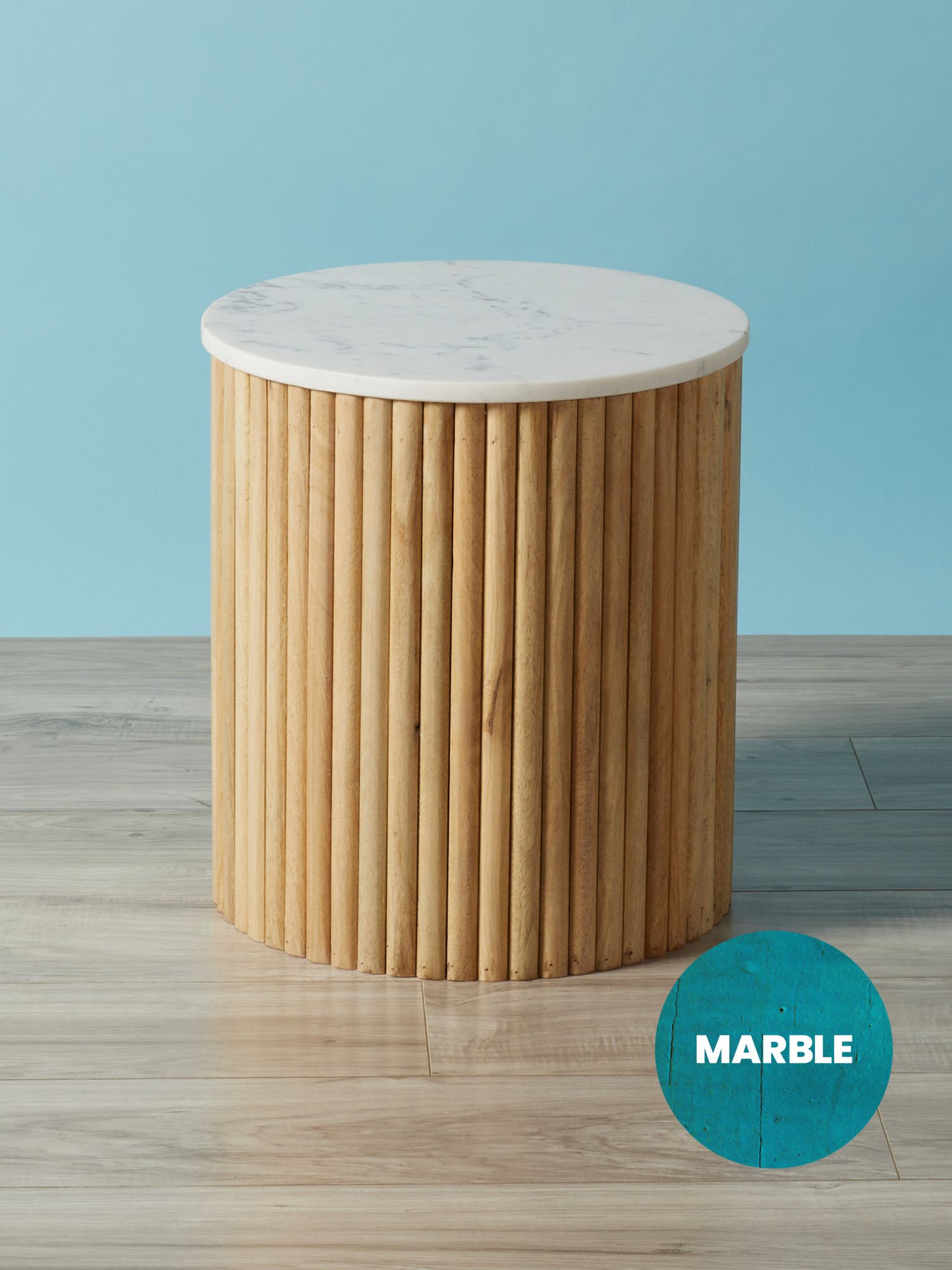 18in Marble Top Fluted Wood End Table | Made In India | HomeGoods | HomeGoods