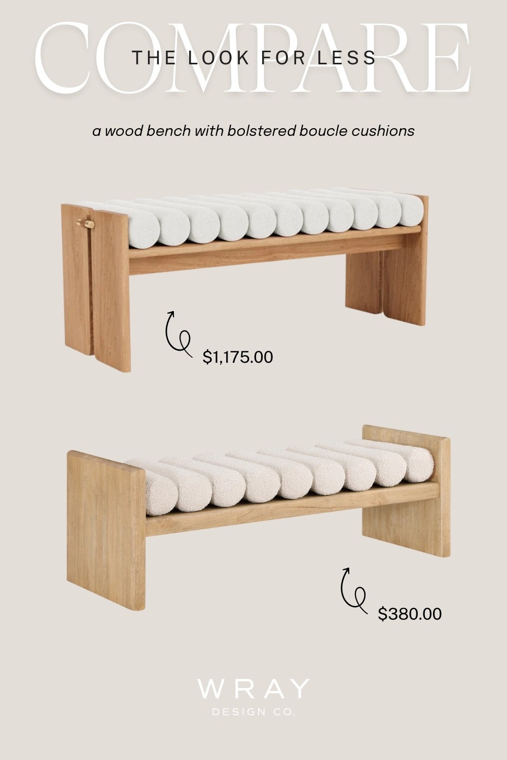 Your weekly look for less! A wood framed bench with white bolster boucle cushions. Will you splurge or will you save at @Wayfair? 🔥 tip — the splurge option is on sale!

#LTKSaleAlert #LTKHome