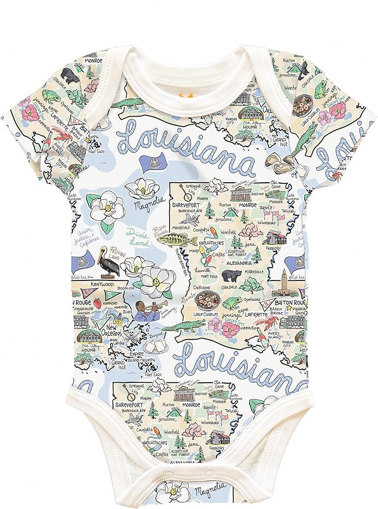 Fish Kiss® State Map Repeat Unisex Baby Romper, Pima Cotton Knit, Baby One-Piece, State Baby Gif... | Amazon (US)