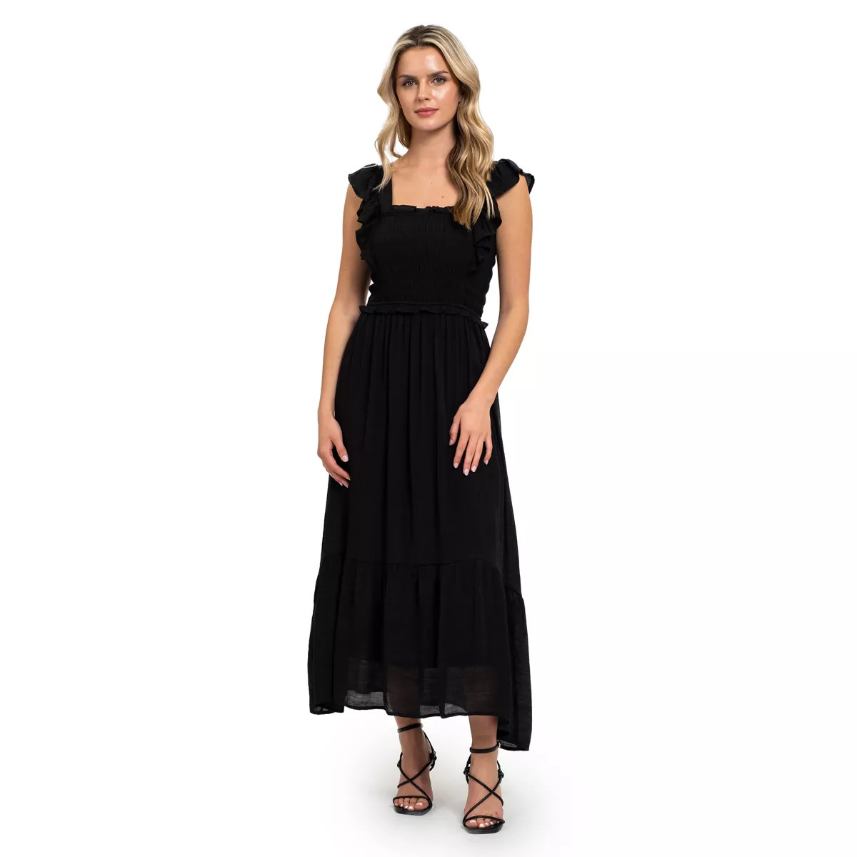 August Sky Women's Smocked Bodice Midi Dress RDH2007_Black_Small | Target