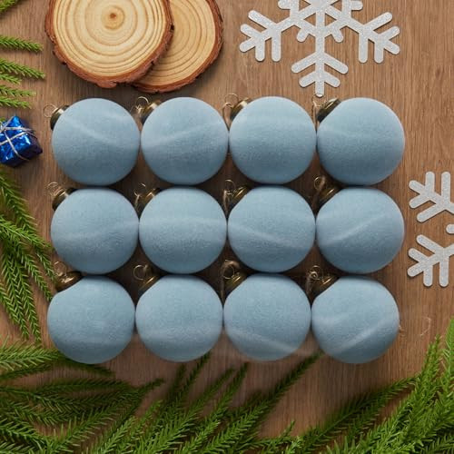 12PCS Light Scented Velvet Christmas Balls Ornament Shatterproof Velvet Xmas Tree Baubles Hanging Pendant for Winter Party Holiday Home Gift Office Yard Decor(Dusty Blue,2.36'') | Amazon (US)