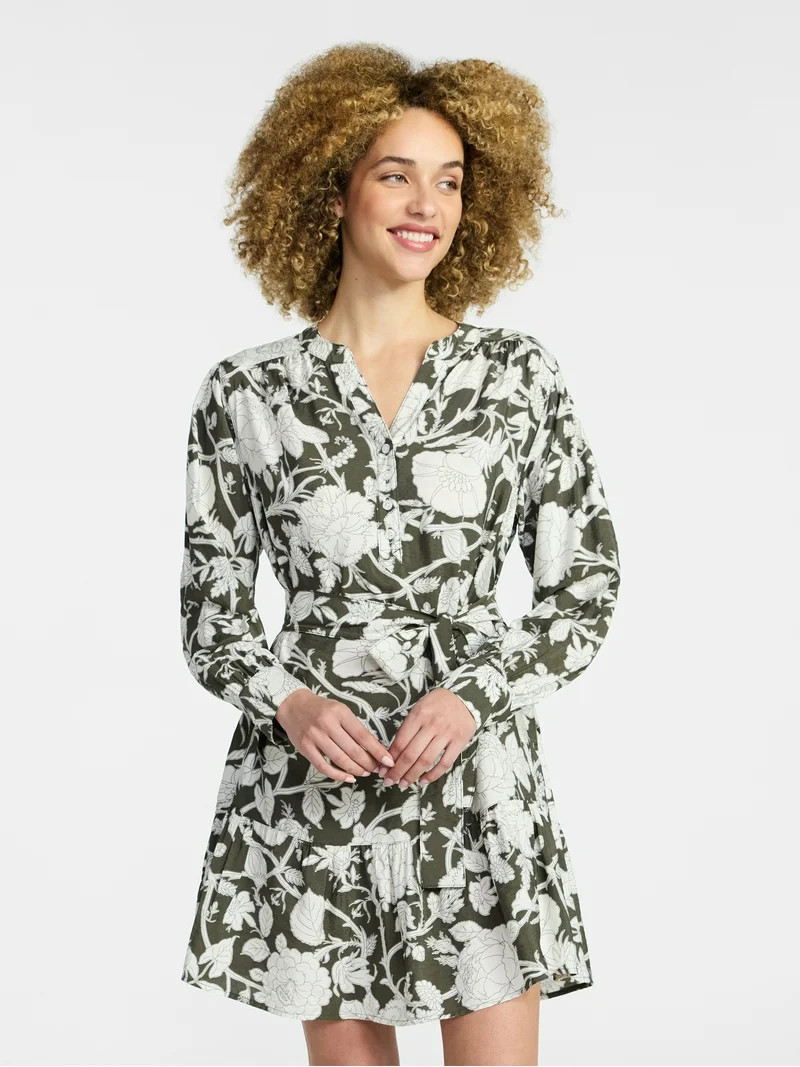 Time and Tru Women's Mini Shirtdress with Long Sleeves, Sizes XS-XXXL | Walmart (US)
