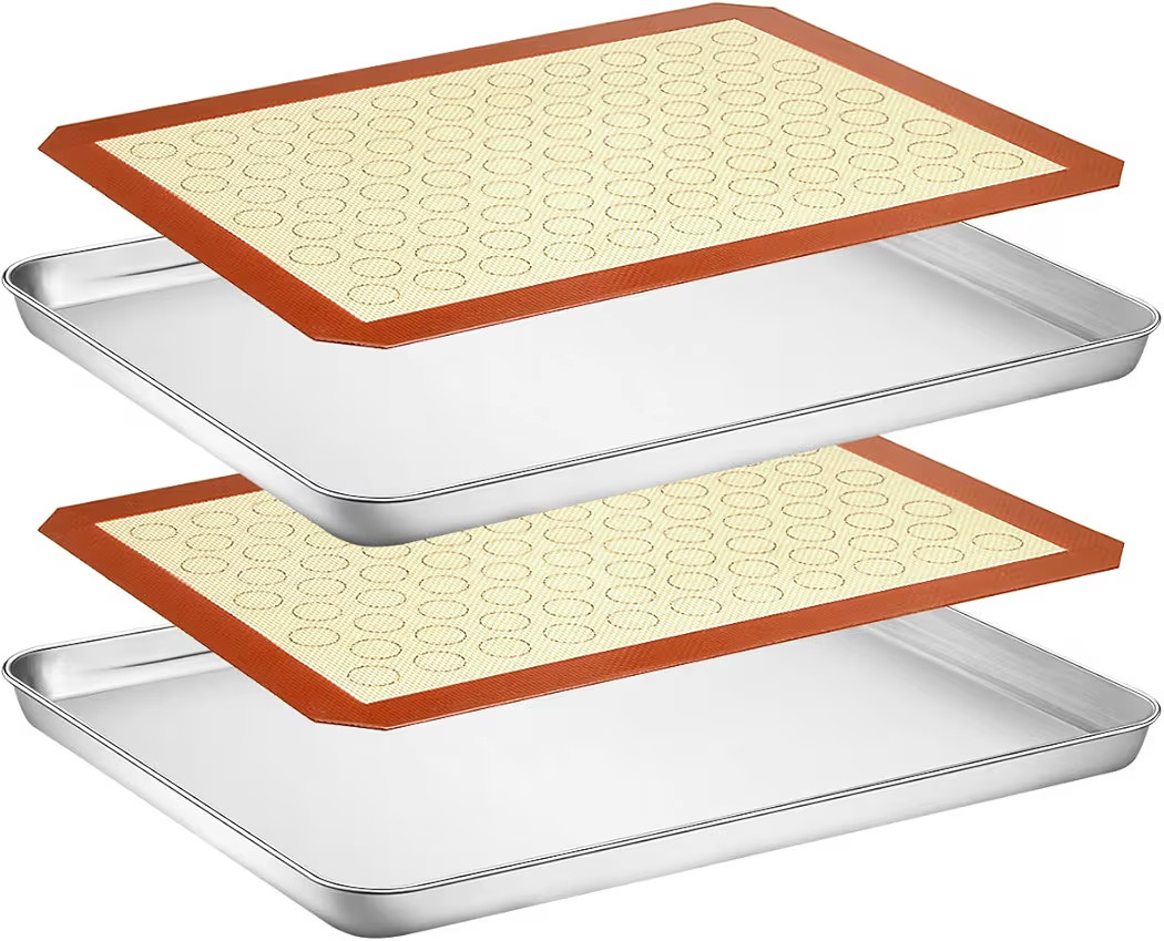 Wildone Baking Sheet with Silicone Mat Set, Stainless Steel Cookie Pan with Baking Mat, Size 16 x... | Amazon (US)