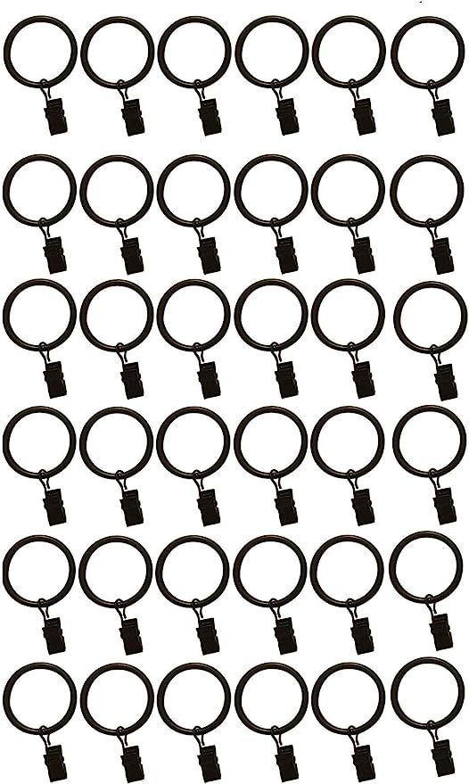 TEJATAN Set of 100-1.5-inch Metal Curtain Rings with Clips - Black (Also Known as Rings with Curt... | Amazon (US)