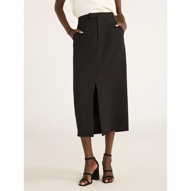 Scoop Women’s Ultimate Crepe Front Slit Midi Skirt, Sizes 0-20 | Walmart (US)