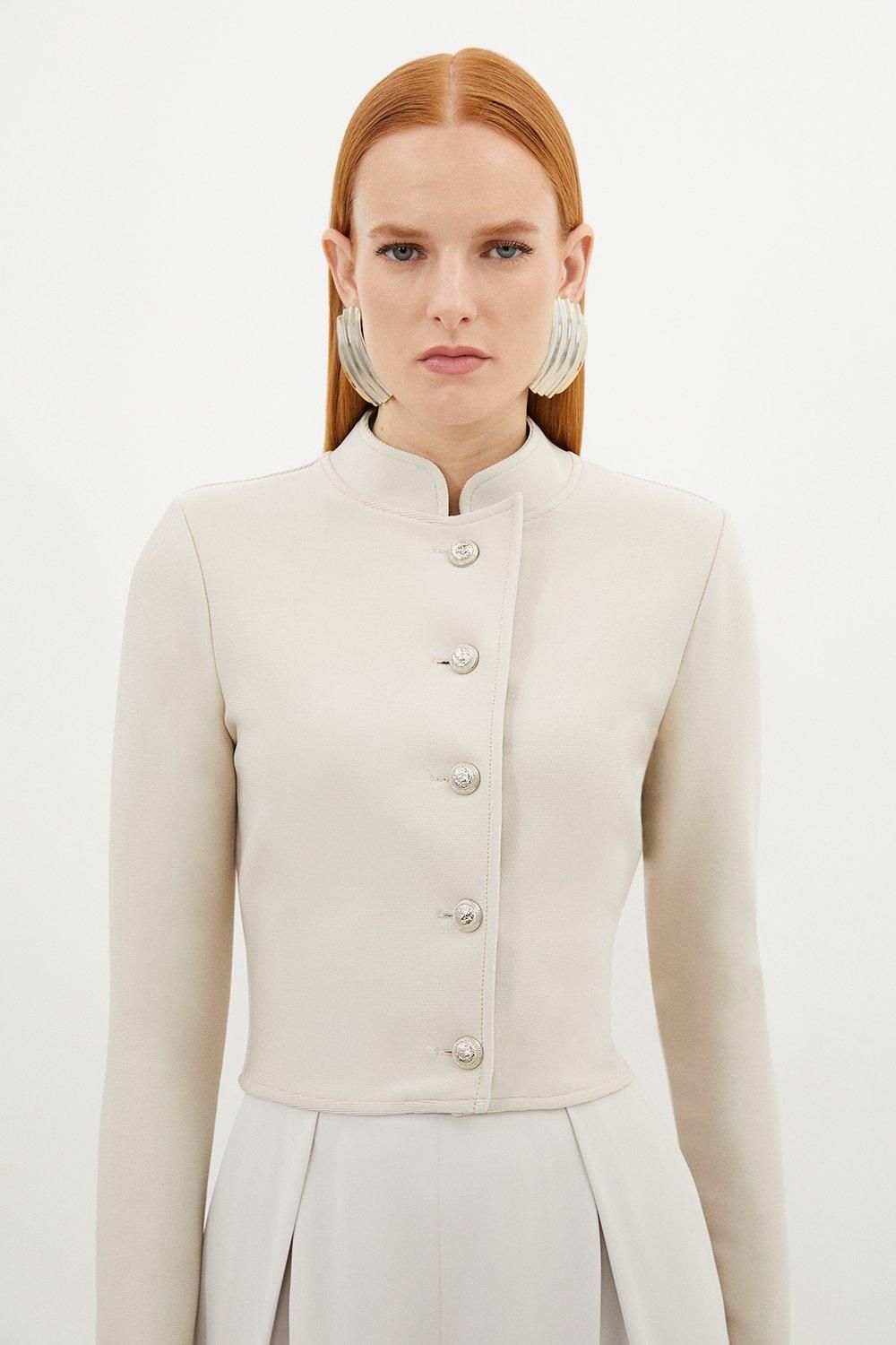 Figure Form Bandage Cropped Button Up Knit Jacket | Karen Millen UK + IE + DE + NL