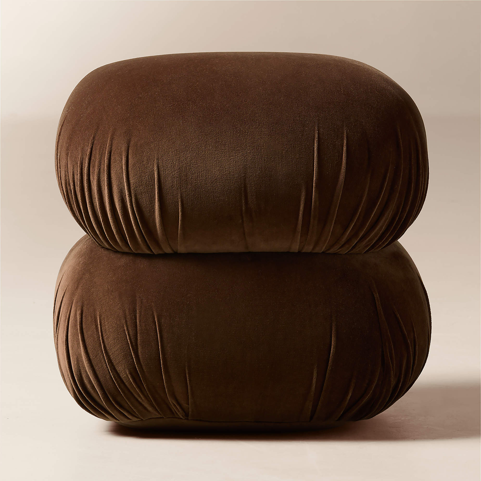 Ruched Chocolate Velvet Brown Pouf + Reviews | CB2 | CB2