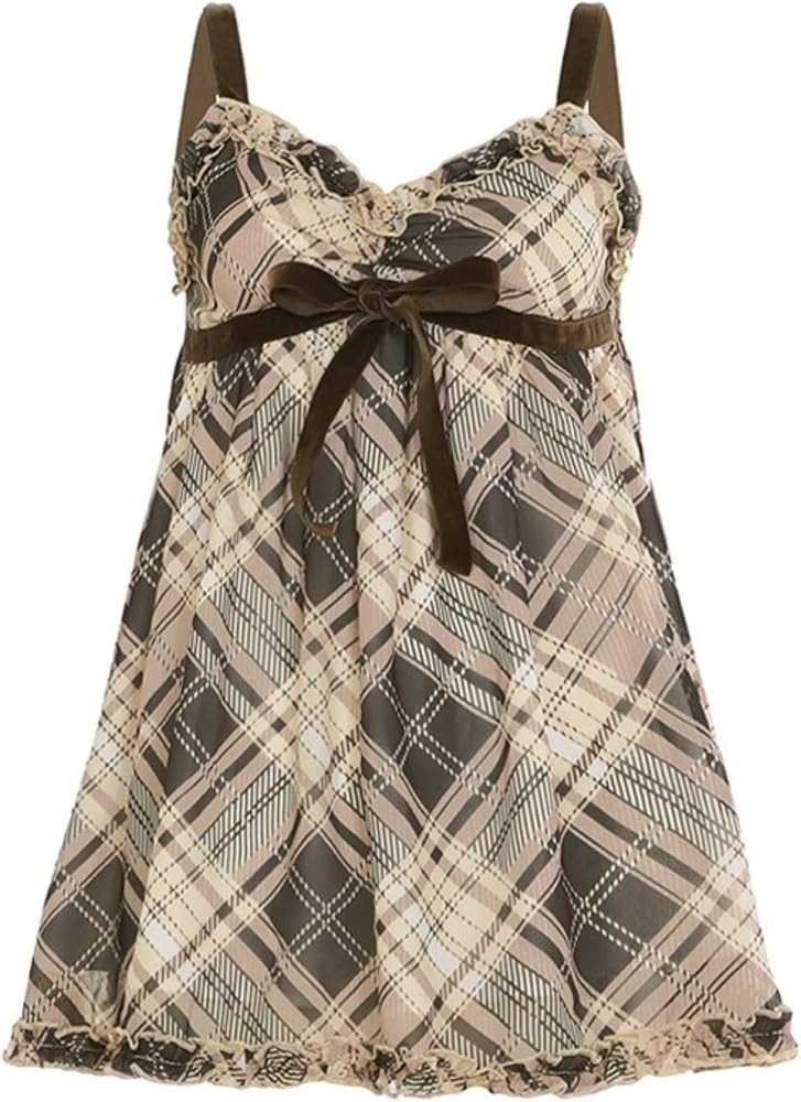 Bow Dress Plaid Dresses for Women Slip Dress Mini Dress Sexy Dress V Neck Dress Bodycon Party Dre... | Amazon (US)