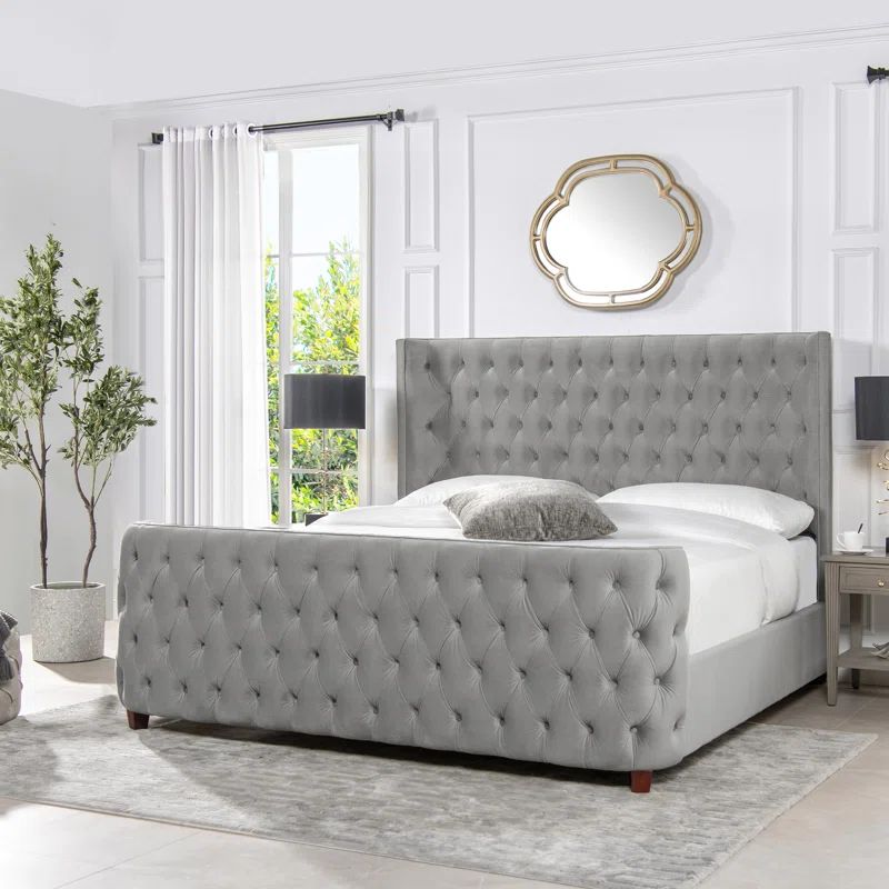 King Opal Gray Currier Tufted Upholstered Low Profile Standard Bed | Wayfair Professional