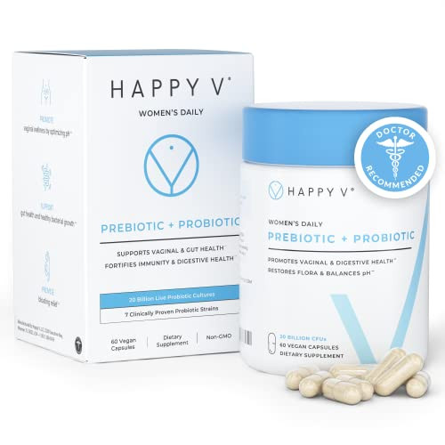 Happy v Dr. Formulated Vaginal Probiotics for Women, Clinically Proven Womens Probiotic for Vaginal Health & pH Balance Complex, Natural BV Treatment & Yeast Infection Prebiotics, 60 Vegan Capsules | Amazon (US)