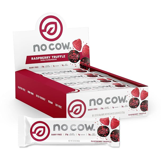 No Cow High Protein Bar, Raspberry Truffle, 21g Plant Based Protein, Keto Friendly Low Sugar, Dai... | Amazon (US)
