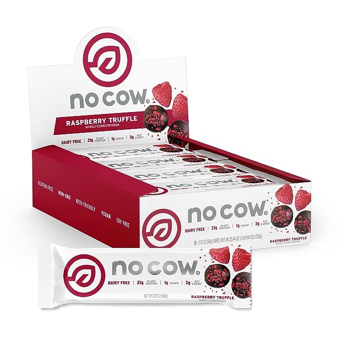 No Cow High Protein Bar, Raspberry Truffle, 21g Plant Based Protein, Keto Friendly Low Sugar, Dai... | Amazon (US)