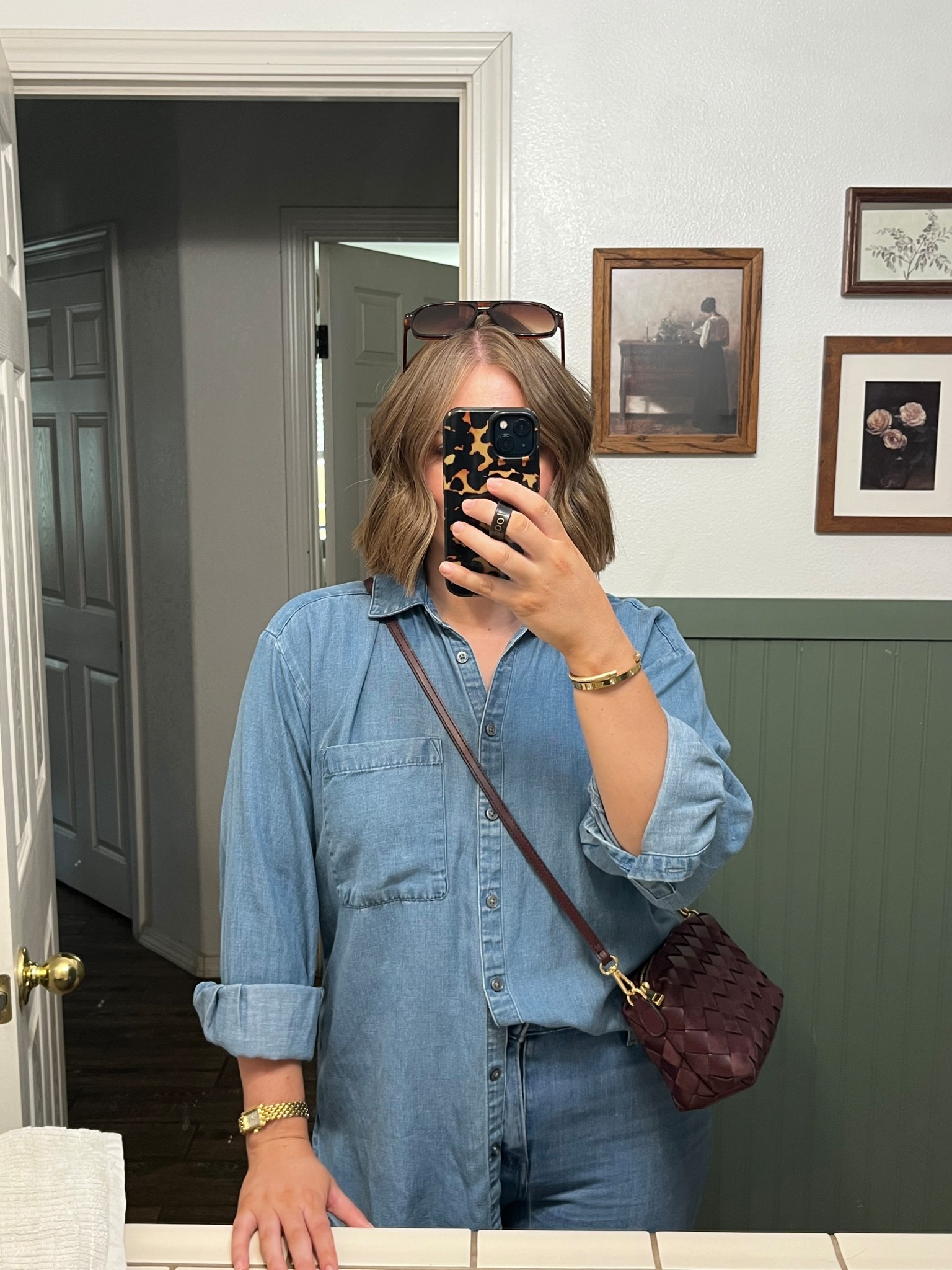 denim on denim for early Fall 🍂 wearing M in button down (fits oversized) 

#LTKMidsize #LTKSeasonal #LTKFindsUnder50