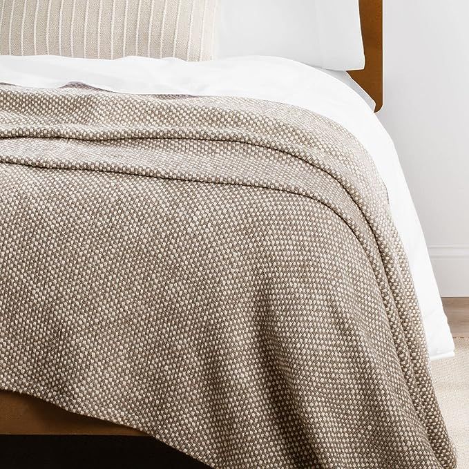 Nate Home by Nate Berkus 100% Cotton Basket Weave Two-Tone Bed Blanket | Breathable, All-Season T... | Amazon (US)