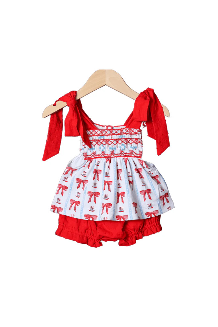 Smocked Red, White and Bow Heirloom Bloomer Set | The Smocked Flamingo