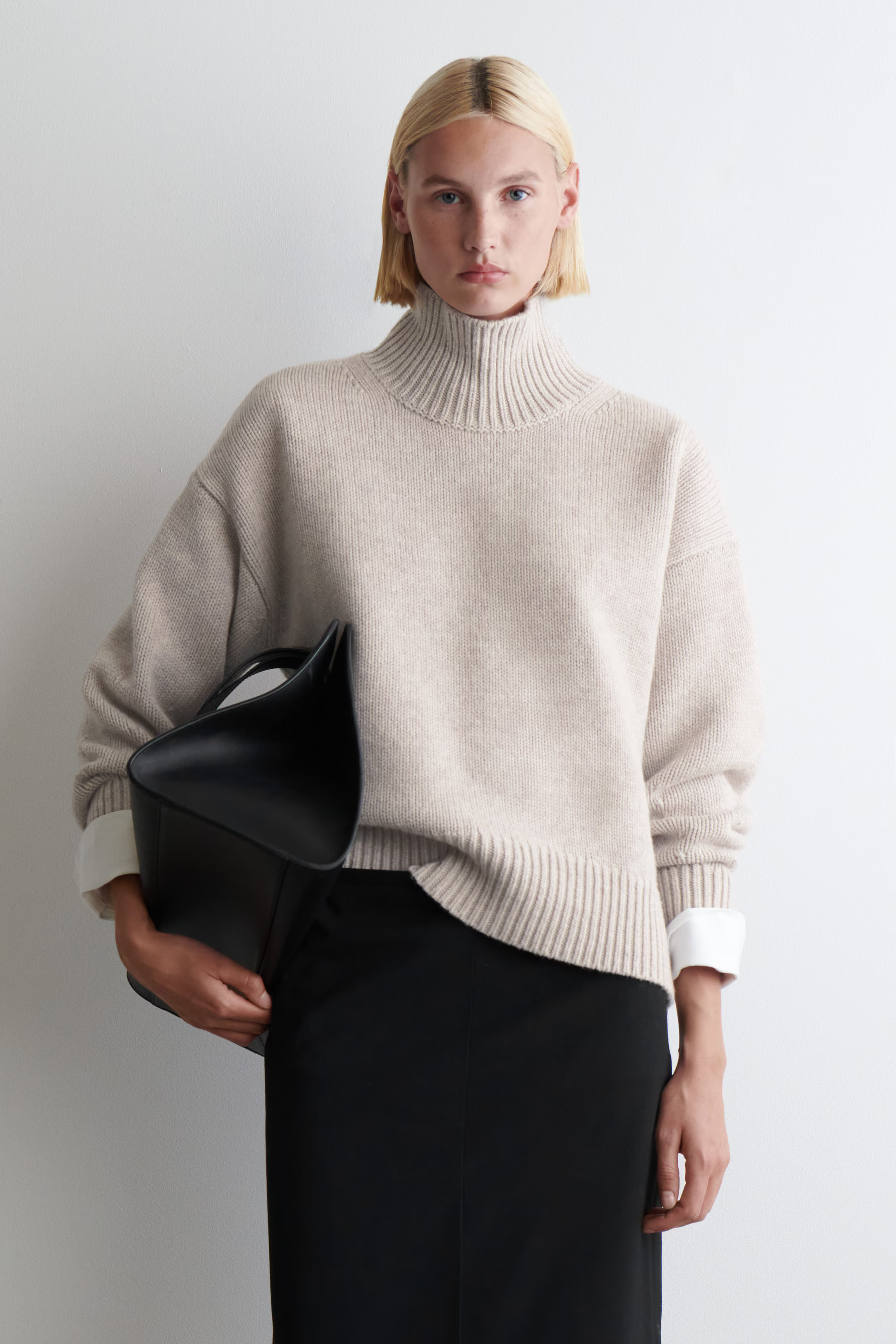 CHUNKY FUNNEL-NECK WOOL SWEATER - LIGHT-BEIGE MELANGE | COS US | COS (EU)