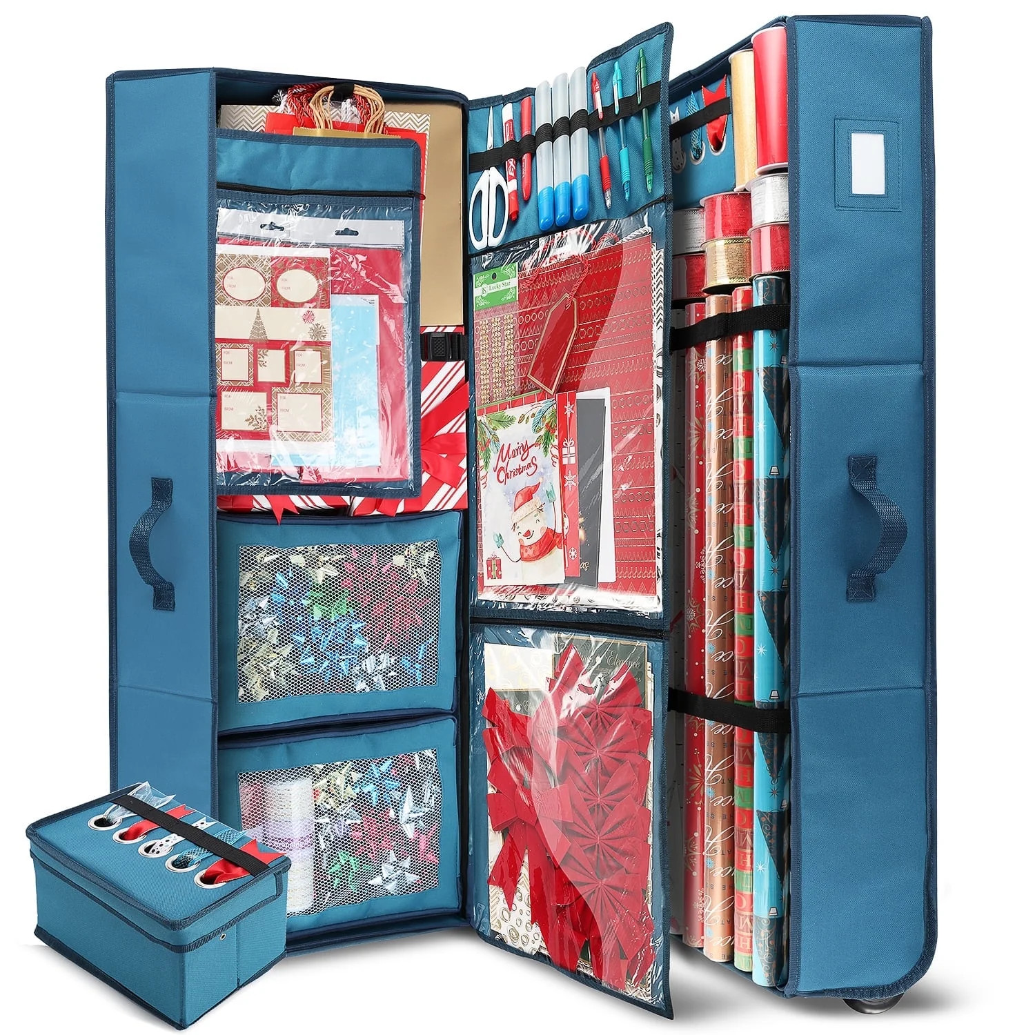 Hearth & Harbor Christmas Wrapping Paper Storage with Extra Christmas Storage Bins and Ribbon Sto... | Walmart (US)