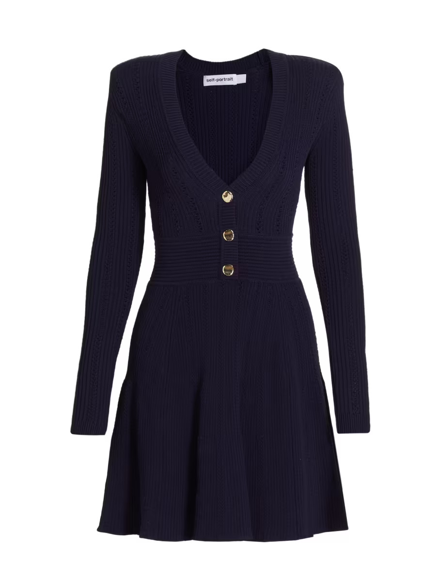 Navy Pointelle-Knit Minidress | Saks Fifth Avenue