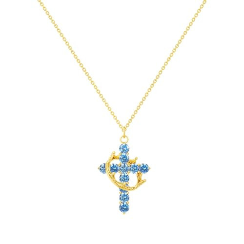 Tewiky Crown Cross Necklace for women-Dainty 14k Gold Cubic Zirconia Pendant Necklaces Simple Gold Cross Pendant Necklace Cute Tiny Gold Jewelry | Amazon (US)