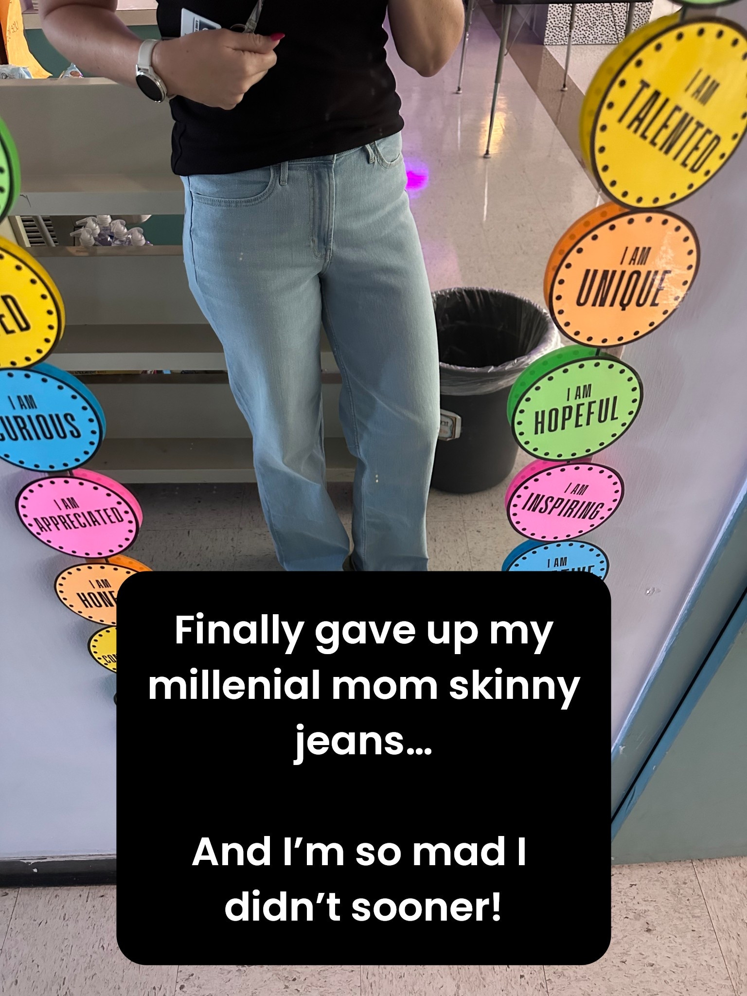 I was holding on for dear life to my millennial mom skinny jeans. I finally gave in and tried a pair of baggy jeans like all the young girls are doing, and man was I missing out. These are so flipping comfortable. I’m never going back. ￼

#LTKmomlife #LTKTall #LTKOver40