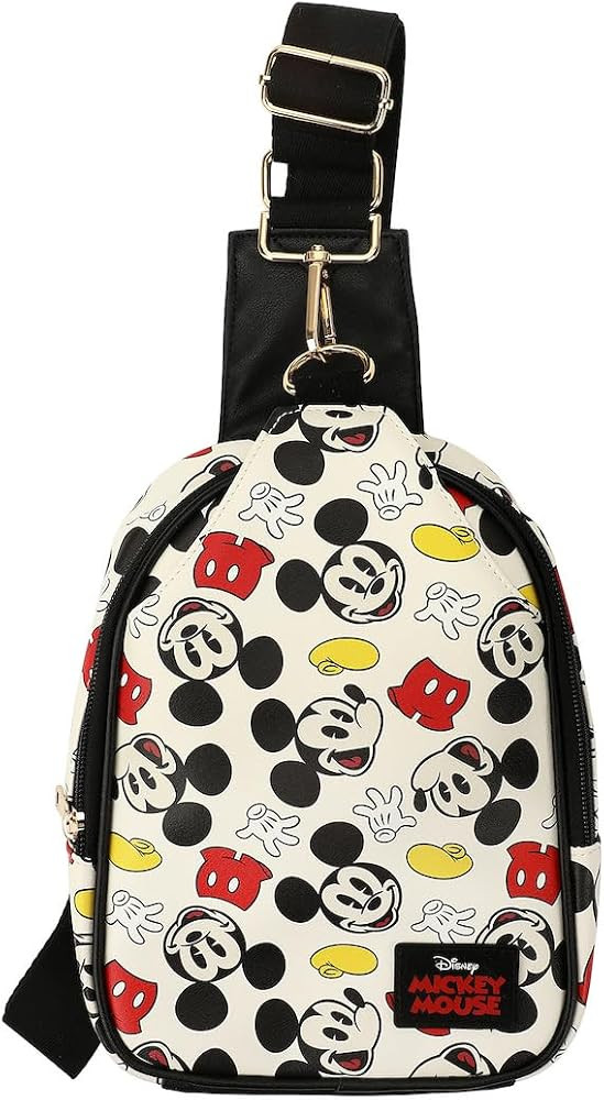 Bioworld Disney Mickey Mouse All-Over Print White 7.4" Sling Bag | Amazon (US)