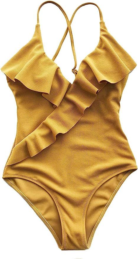 CUPSHE Women's Happy Ending Solid One-Piece Swimsuit Beach Swimwear Bathing Suit | Amazon (US)