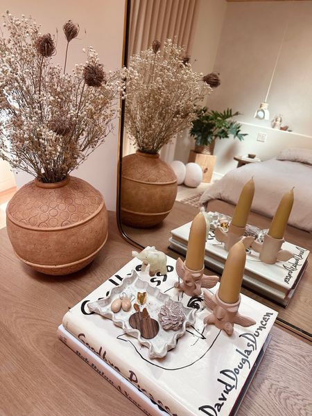 Dresser styling - large terracotta vase with dried flowers - large mirror - bedroom decor - neutral linen bedding 

#LTKunder100 #LTKstyletip #LTKhome
