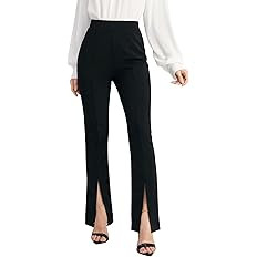 WDIRARA Women's Split Front Elastic High Waist Elegant Flare Leg Long Pants | Amazon (US)