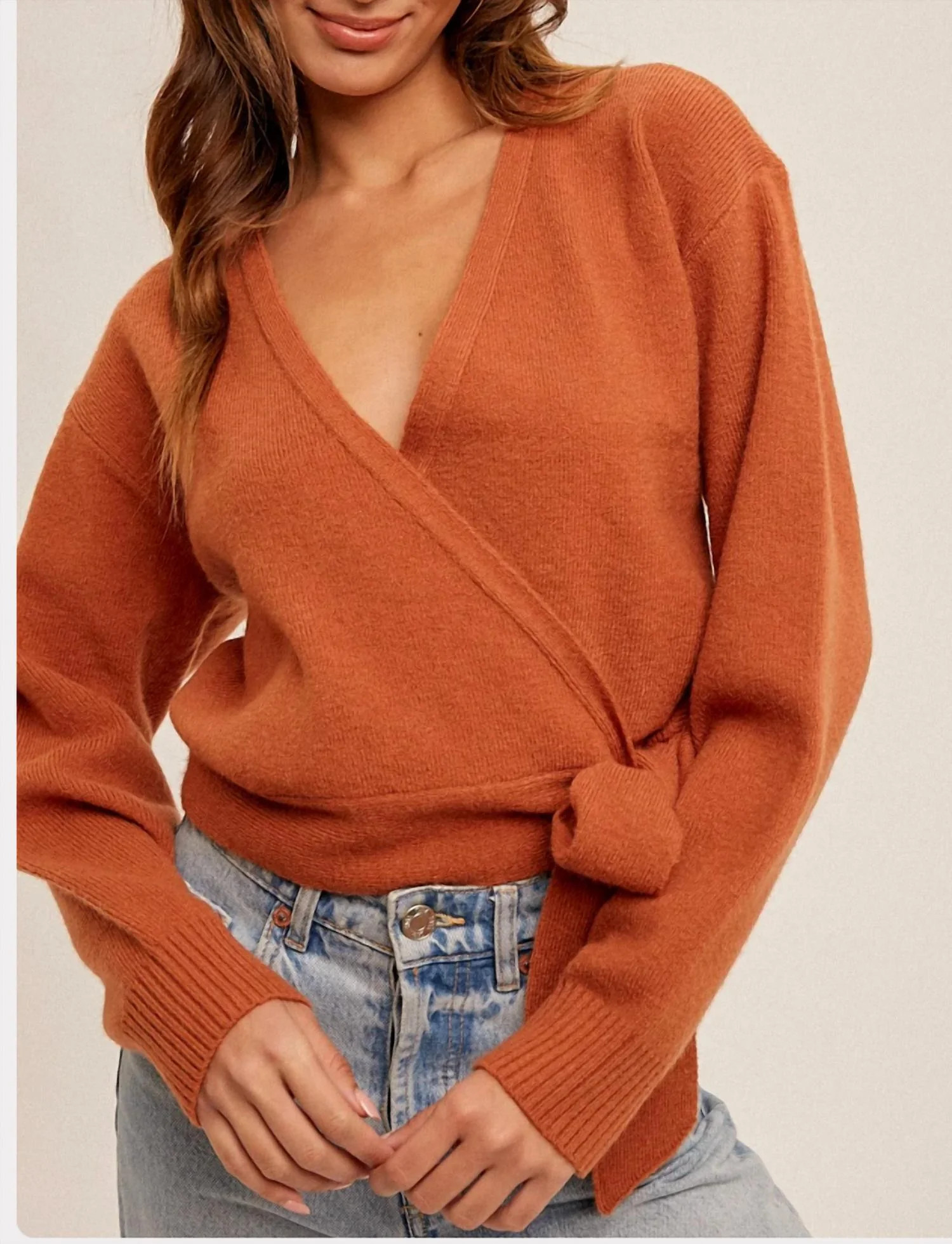 Harvest Wrap Sweater In Orange | Shop Simon