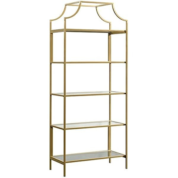 Sauder 421434 International Lux Bookcase, L: 30.0" x W: 14.49" x H: 70.87", Satin Gold Finish | Amazon (US)