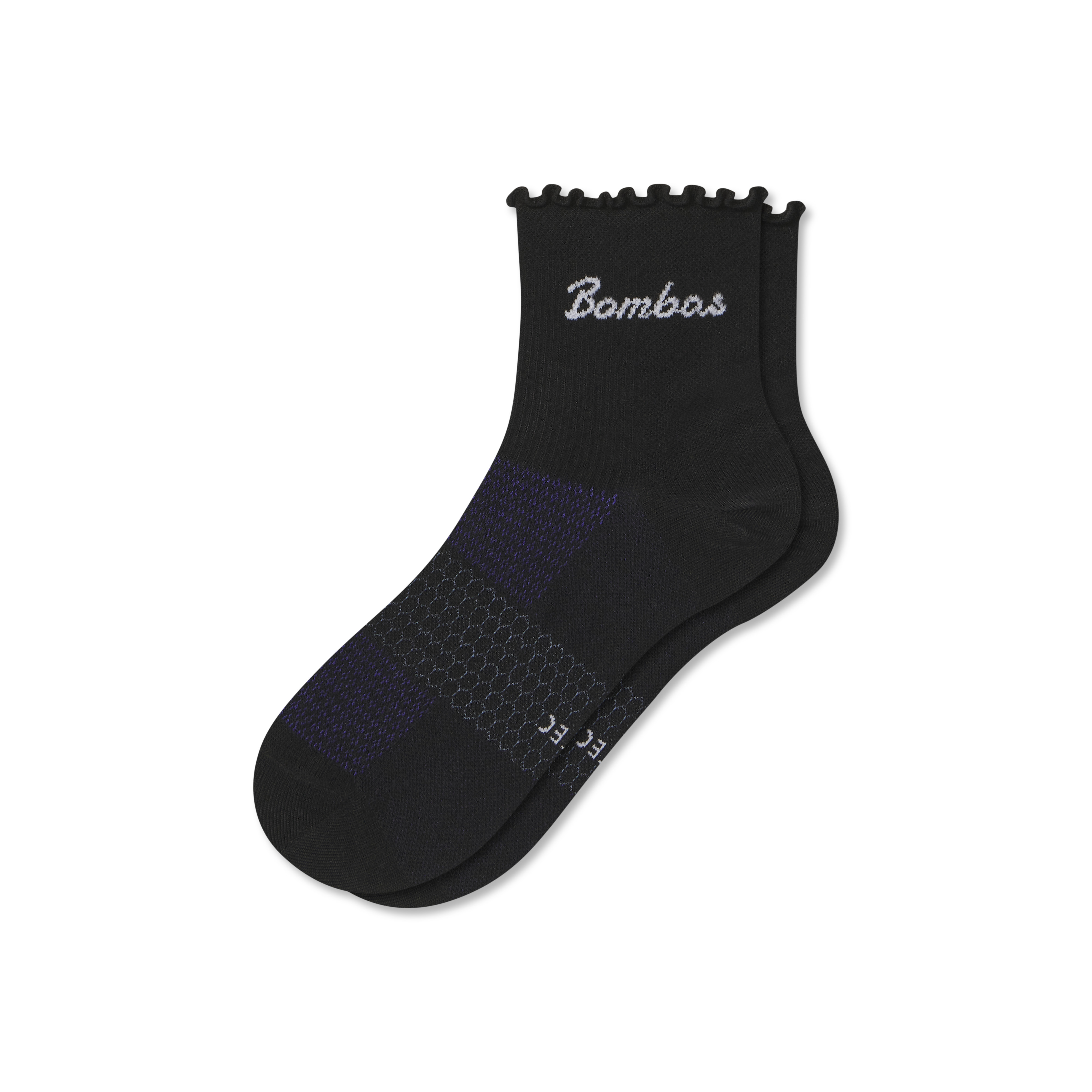 Women's UltraLite Ruffle Sport Quarter Socks - Black - Small - Cotton Blend - Bombas | Bombas