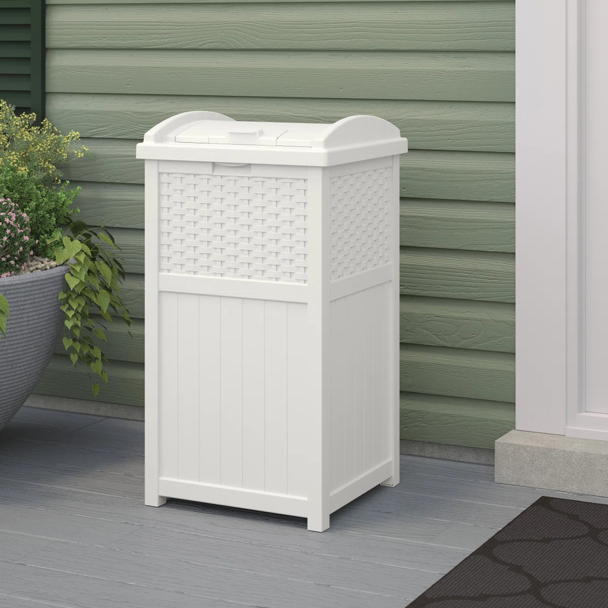 Suncast 17 in. W x 16 in. D Resin Trash Hideaway with Latching Lid, Made in the USA | Wayfair North America