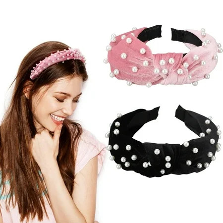 TSV Pearl Headbands for Women, Top Knot Velvet Headband, Vintage Wide Hairband with Pearl Elastic Ha | Walmart (US)