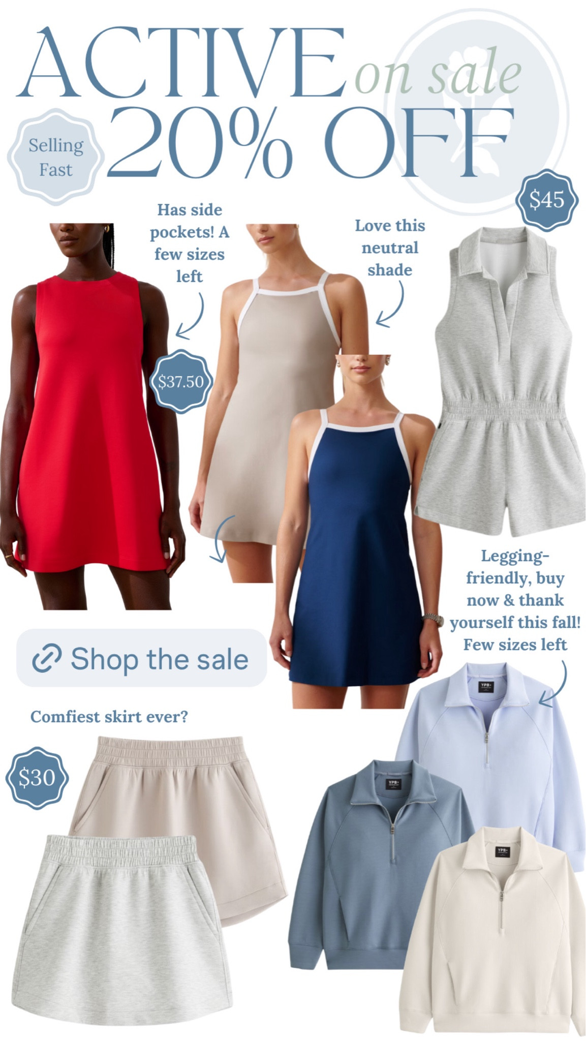 Cute activewear on sale! 20% off all of these active styles. Love that the red dress has pockets, and the skirts, romper, and pullovers look incredibly comfy! Sizes are quickly selling out! 

Abercrombie, A&F, tennis dress, tennis skirt, loungewear, active shorts, sale alert, affordable style, mom style 

#LTKFindsUnder50 #LTKActive #LTKSaleAlert