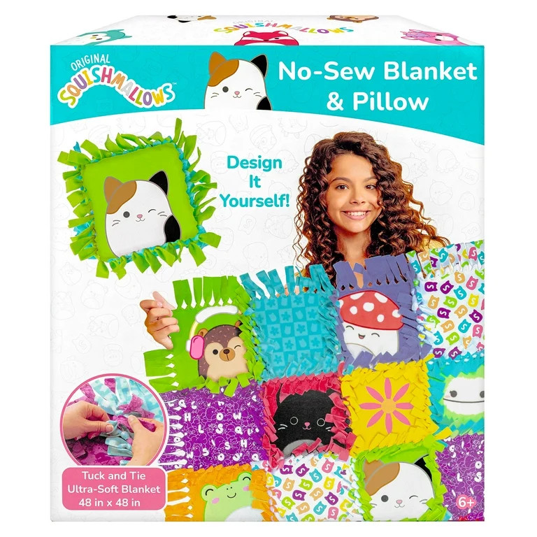 Squishmallows Pattern No-Sew Blanket & Pillow Tween DIY Craft Kit, Multicolor | Walmart (US)
