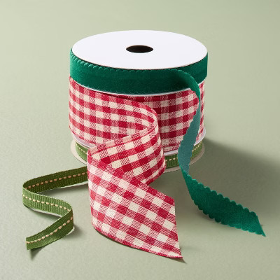 3ct 45' Gift Tie-on Ribbons Bright Green/Red Gingham/Green - Hearth & Hand™ with Magnolia | Target
