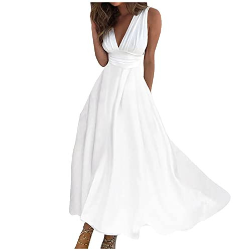 Generic Formal Dresses for Women, Flower Dress for Women Dresses for Women 2024 Elegant Trendy Elegant V Neck Wrap Floral Boho Dress Flowy Ruched Hawaiian Maxi Dress Split Leg Dress (1-White,M) | Amazon (US)