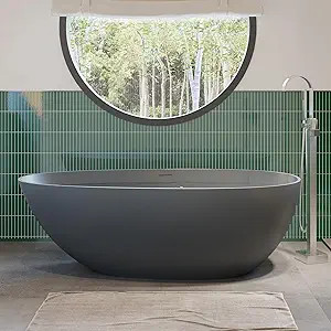 CASAINC 59" Solid Surface Freestanding Bathtub Egg-Shaped Stone Resin Freestanding Tub Matte Grey... | Amazon (US)