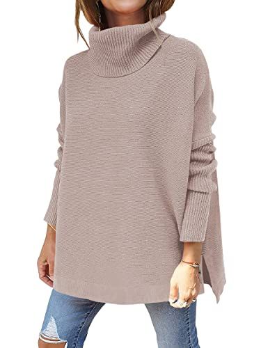 ANRABESS Women's Turtleneck Oversized 2023 Long Batwing Sleeve Spilt Hem Knit Tunic Pullover Sweater | Amazon (US)